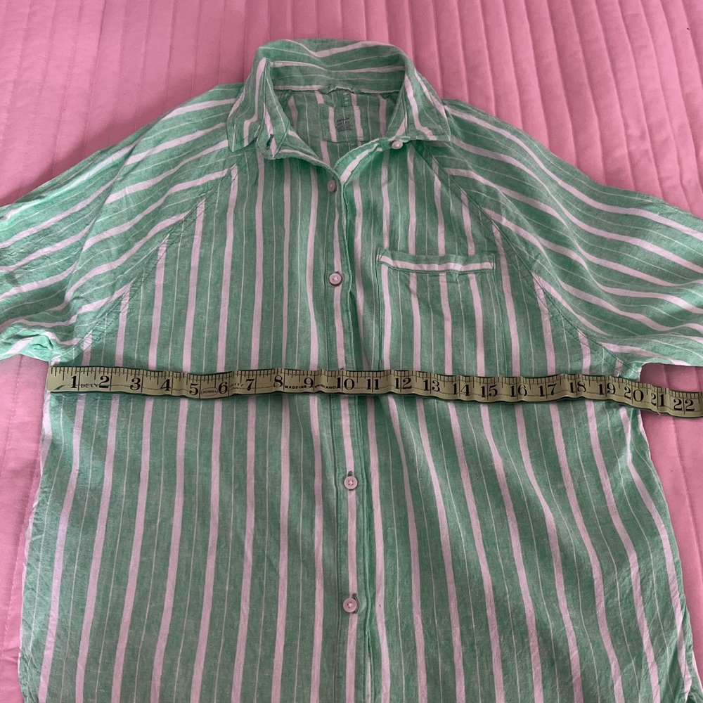 Aerie Mint Green Striped Linen Blend Shirt runs large - Picture 7 of 10